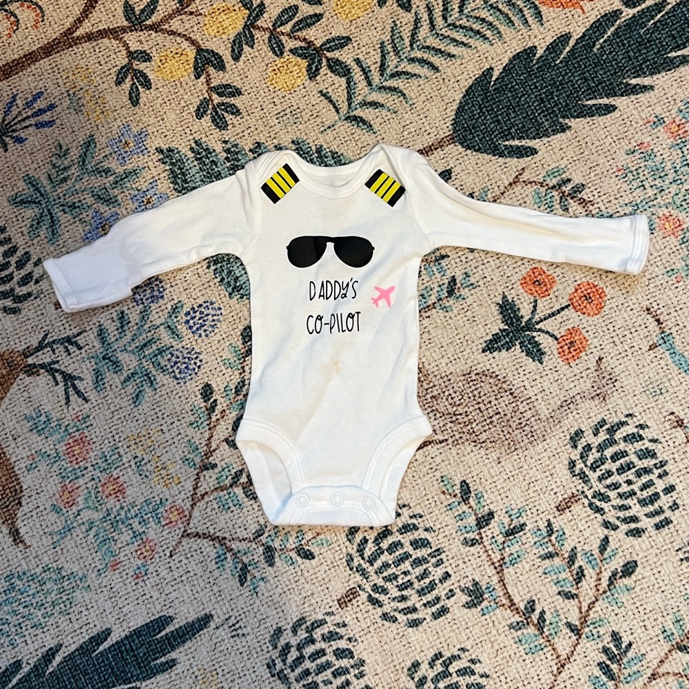 Daddy's Co-Pilot White Long-Sleeve Baby One-Piece Girl Preemie